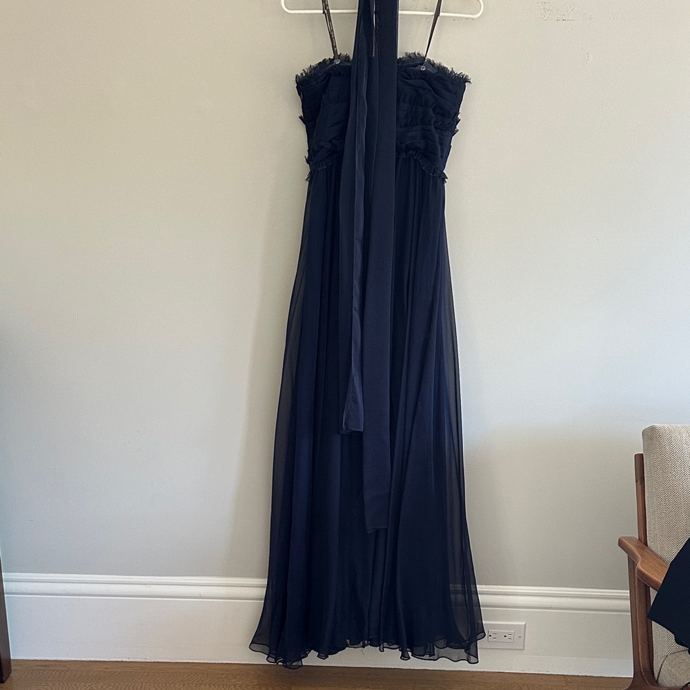Monique Lhuillier Navy Blue Strapless Chiffon Gown - Picture 5 of 5